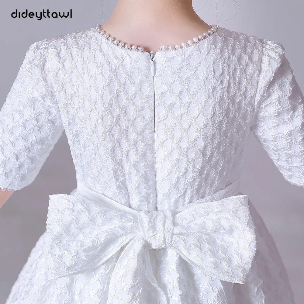 Dideyttawl 맞춤형 화이트 퍼프 스커트, 우아한 플라워 걸 원피스, 웨딩 파티 반팔, 콘서트 주니어 신부 들러리 가운