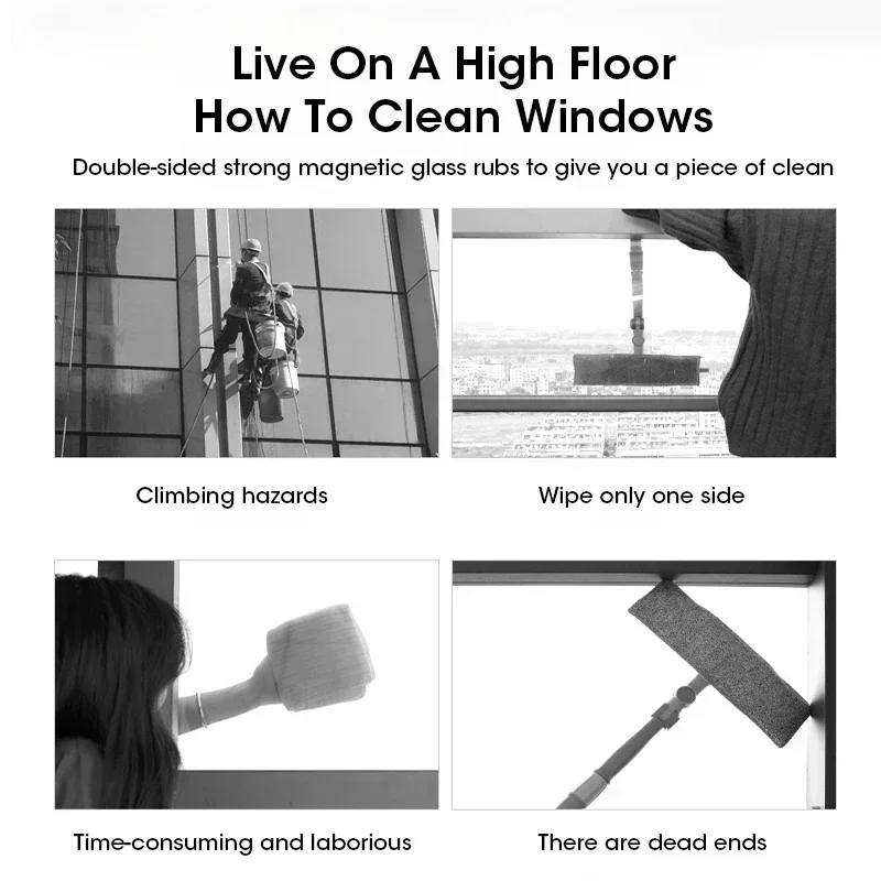 Magnetic Double-Layer Glass Cleaner Home Multifunctional High-Rise Tool Automatic Drainage Strong Grip Long Reach