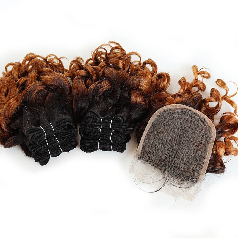 Pacotes encaracolados saltitantes com fecho 4x1 t parte fechamento de renda curto cabelo humano brasileiro pacotes encaracolados com fecho