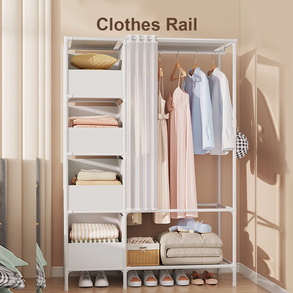 Floor-Standing Simple Wardrobes with Drawers Large Capacity Bedroom Open Storage Cabinet Dustproof Closet Rack