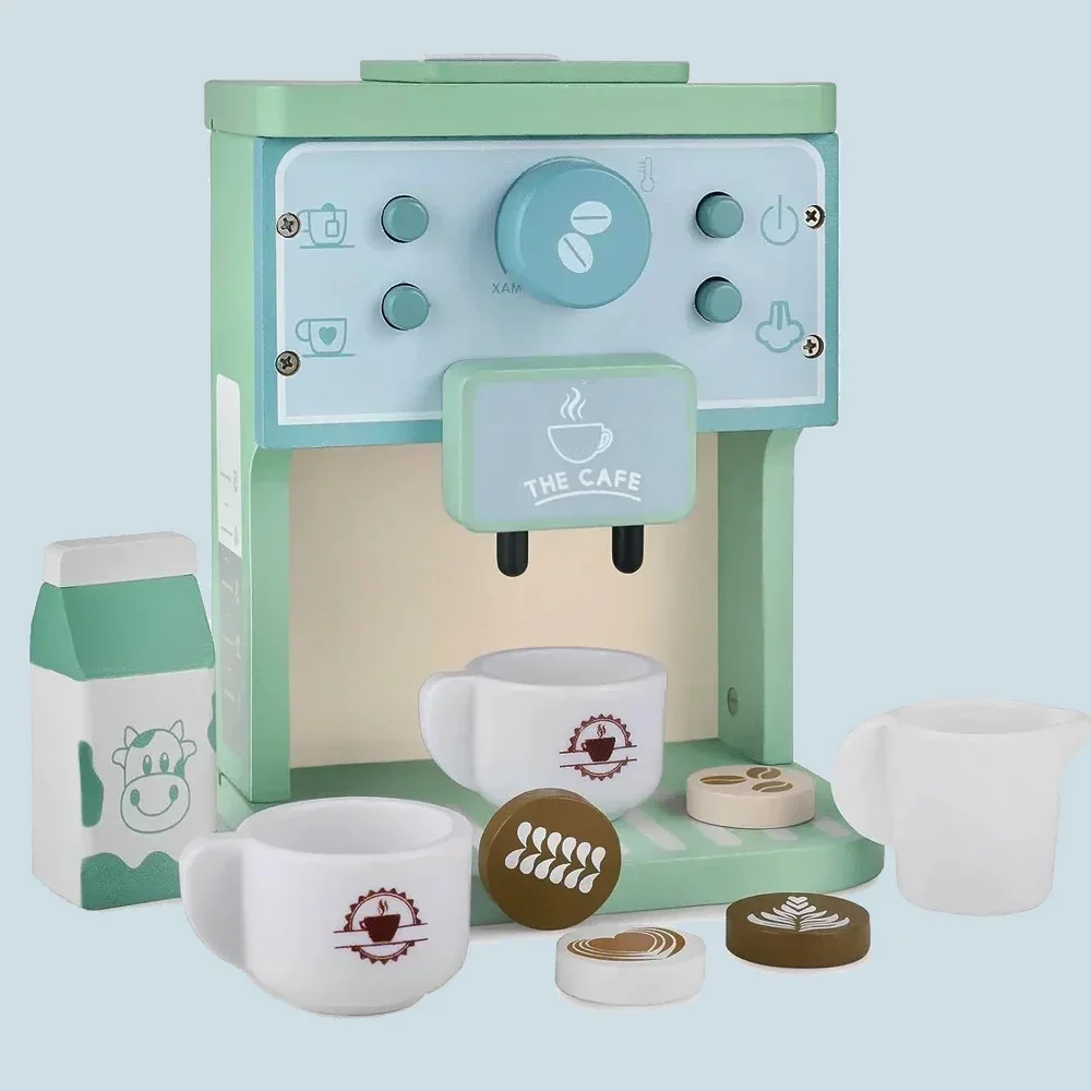 Set di giocattoli da cucina per bambini Set di caffettiera in legno Kit di simulazione per biscotti Fai finta di giocare con giocattoli educativi Regali per ragazze e ragazzi