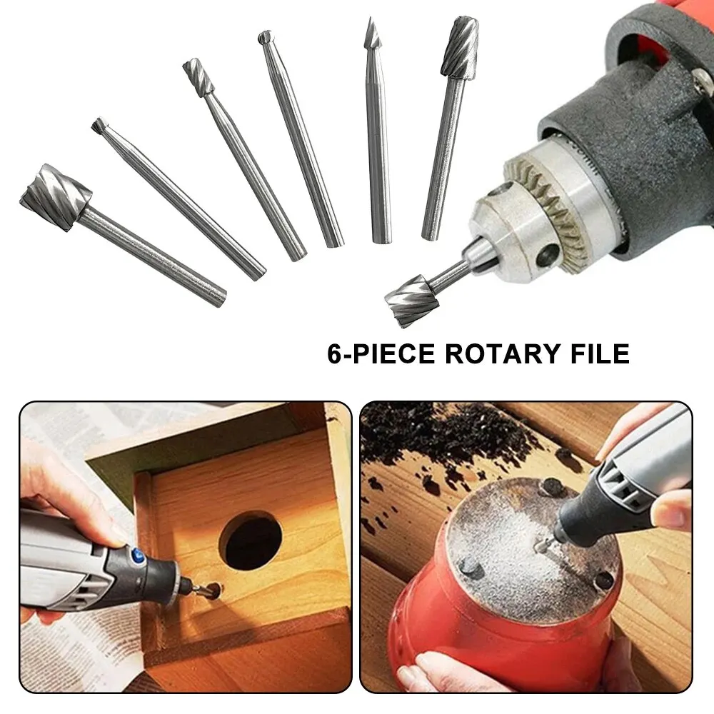 6pc High-speed Steel Woodworking Small Rotary File Grinding Head DIY Carpenter Polishing and Trimming Electric Tool Set