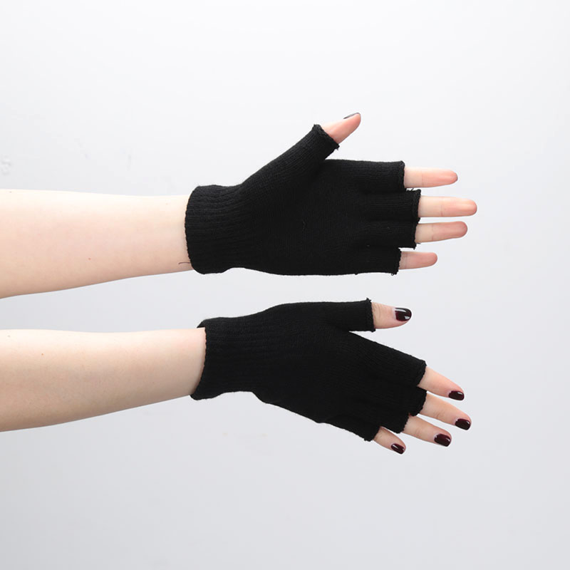 1 par de guantes de muñeca de punto sin dedos cortos negros de medio dedo guantes de trabajo elásticos cálidos de invierno para mujeres y hombres accesorios de ciclismo
