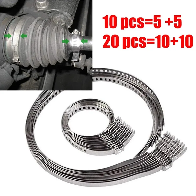 10/20 peças de aço inoxidável eixo ajustável cv joint boot crimp braçadeira kit 31- 41mm 70- 125mm para yamaha aprilia ducati
