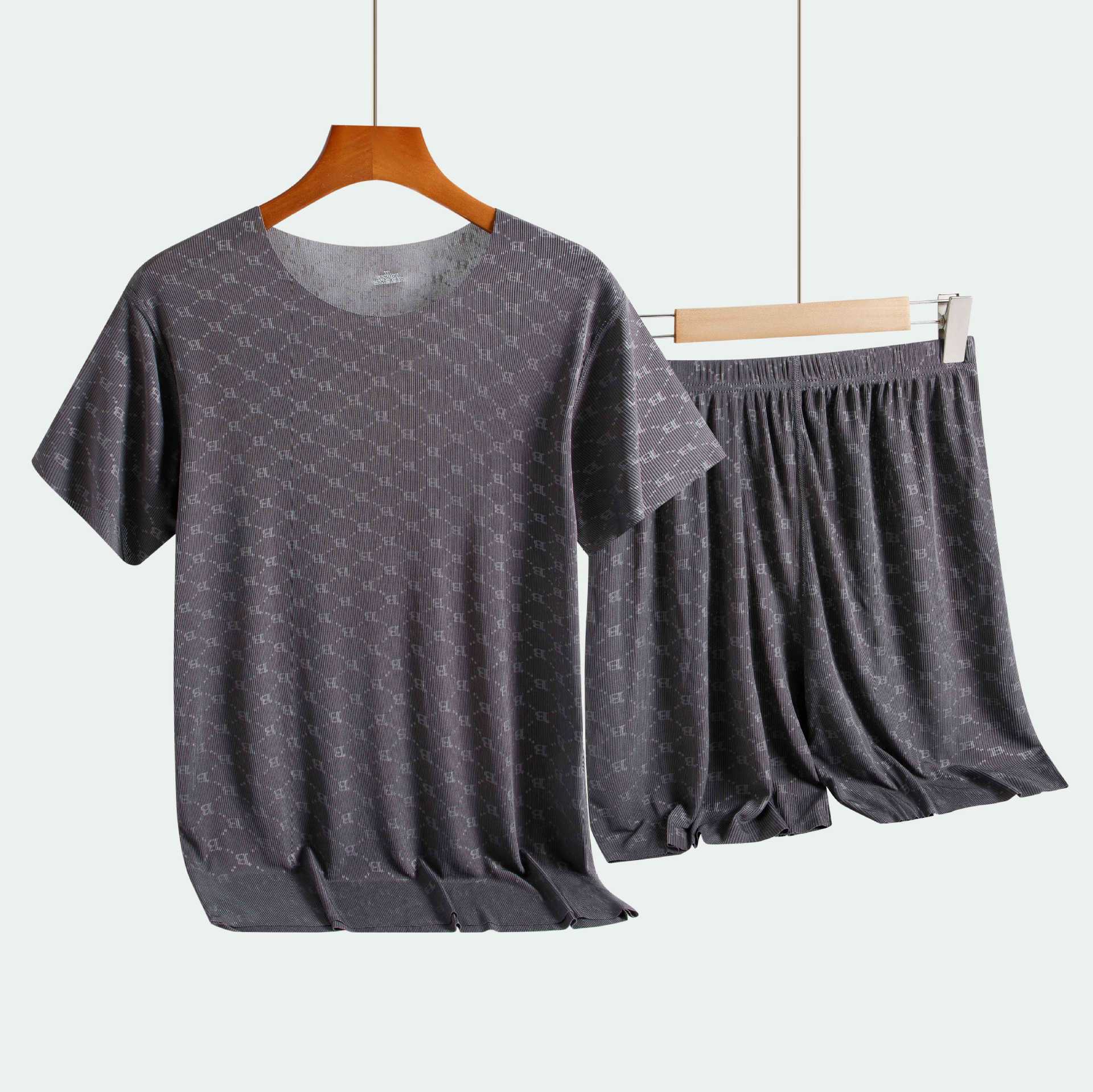 Zomer Heren Pyjama Homewear Set Gedrukt Ijs Zijde T-shirt Korte Mouwen Modale Casual Pyjama Heren Pyjama Broek Dun pak