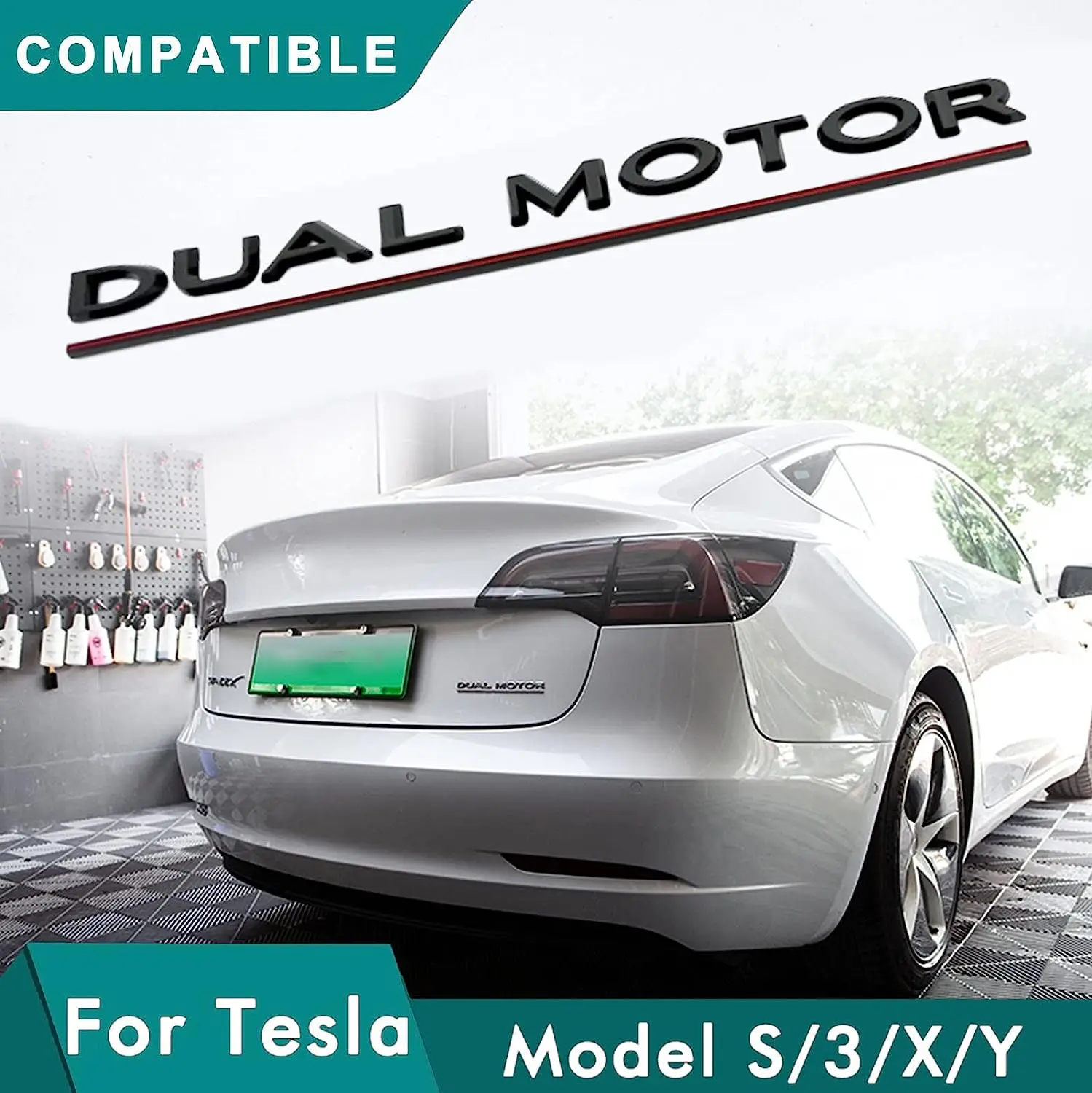 Podwójny silnik podkreślony 3D Emblemat z literą Naklejka na bagażnik dla Tesla Model 3 X Y S Dekoracyjna naklejka z literą Auto