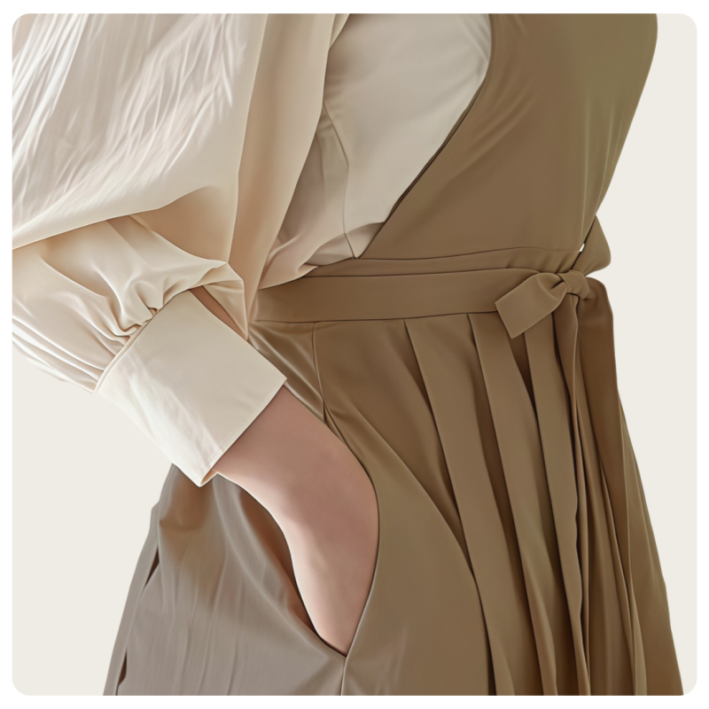 Avental longo elegante para mulheres com design de bolso, tecido impermeável e à prova de óleo, comprimento ajustável, adequado para trabalho e uso doméstico e para pintura