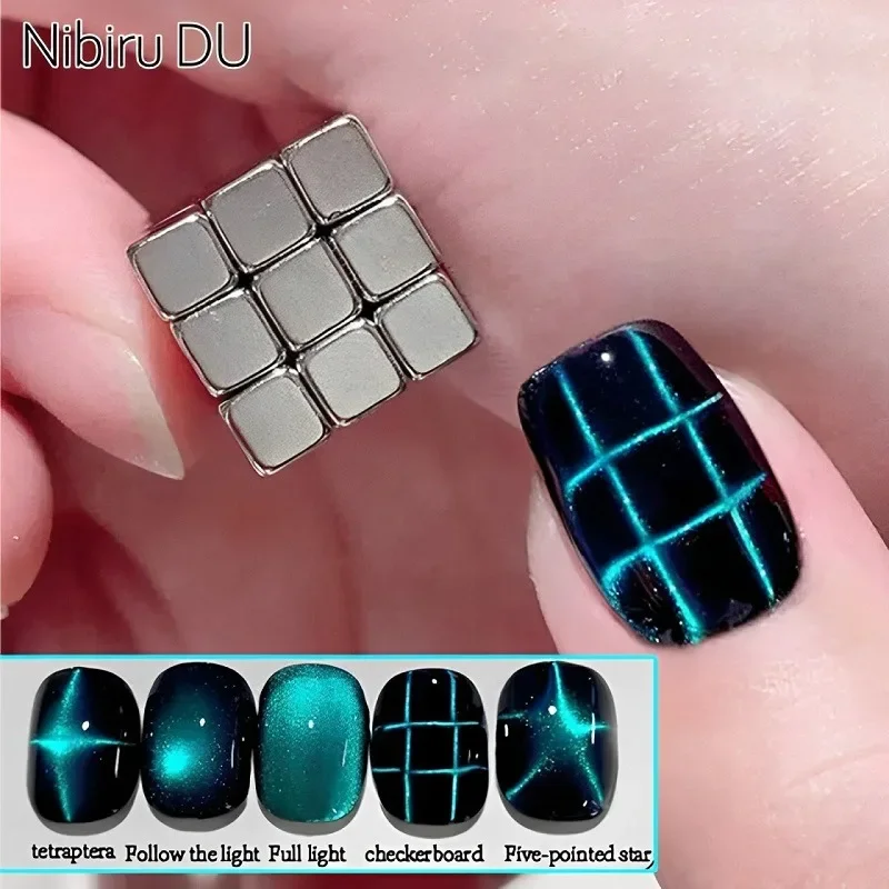 Cube magnétique œil de chat pour ongles, bâton carré magnétique puissant 9D/5D, bande de ligne de vernis Gel œil de chat, outil de conception de manucure à faire soi-même, 27 pièces