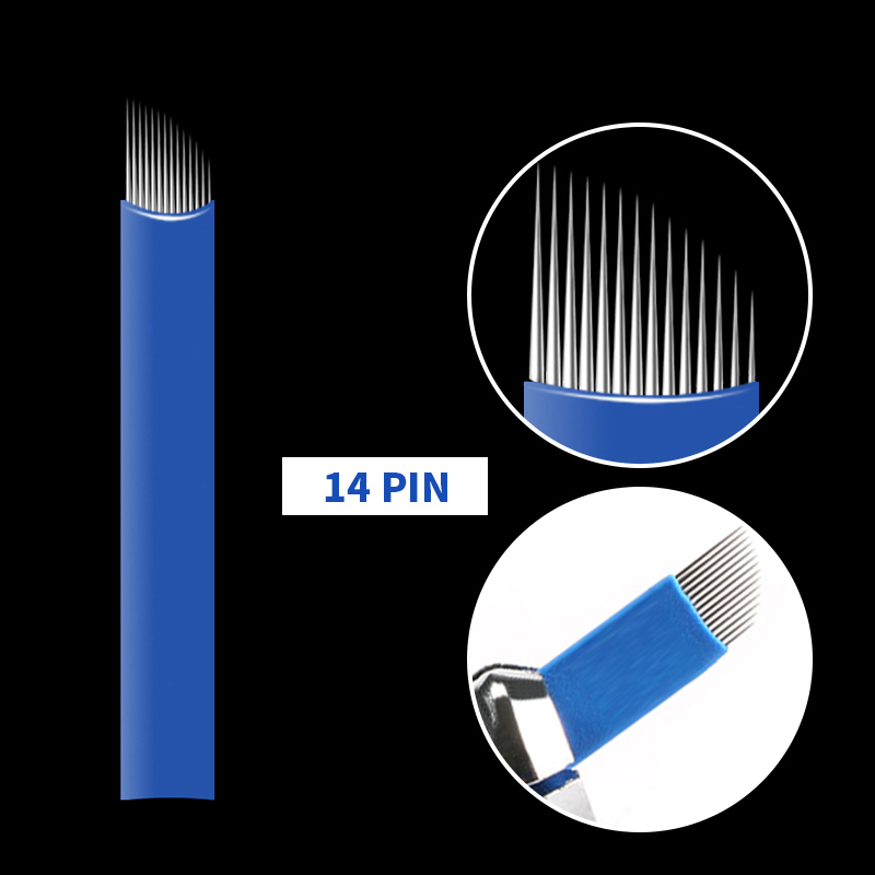 Agujas de Microblading de 10/50/100 Uds., agujas de tatuaje PMU de 0,2mm, hoja de maquillaje permanente, 9 pines, 12, 14, 16, U18, 21, hojas manuales para lápiz de cejas