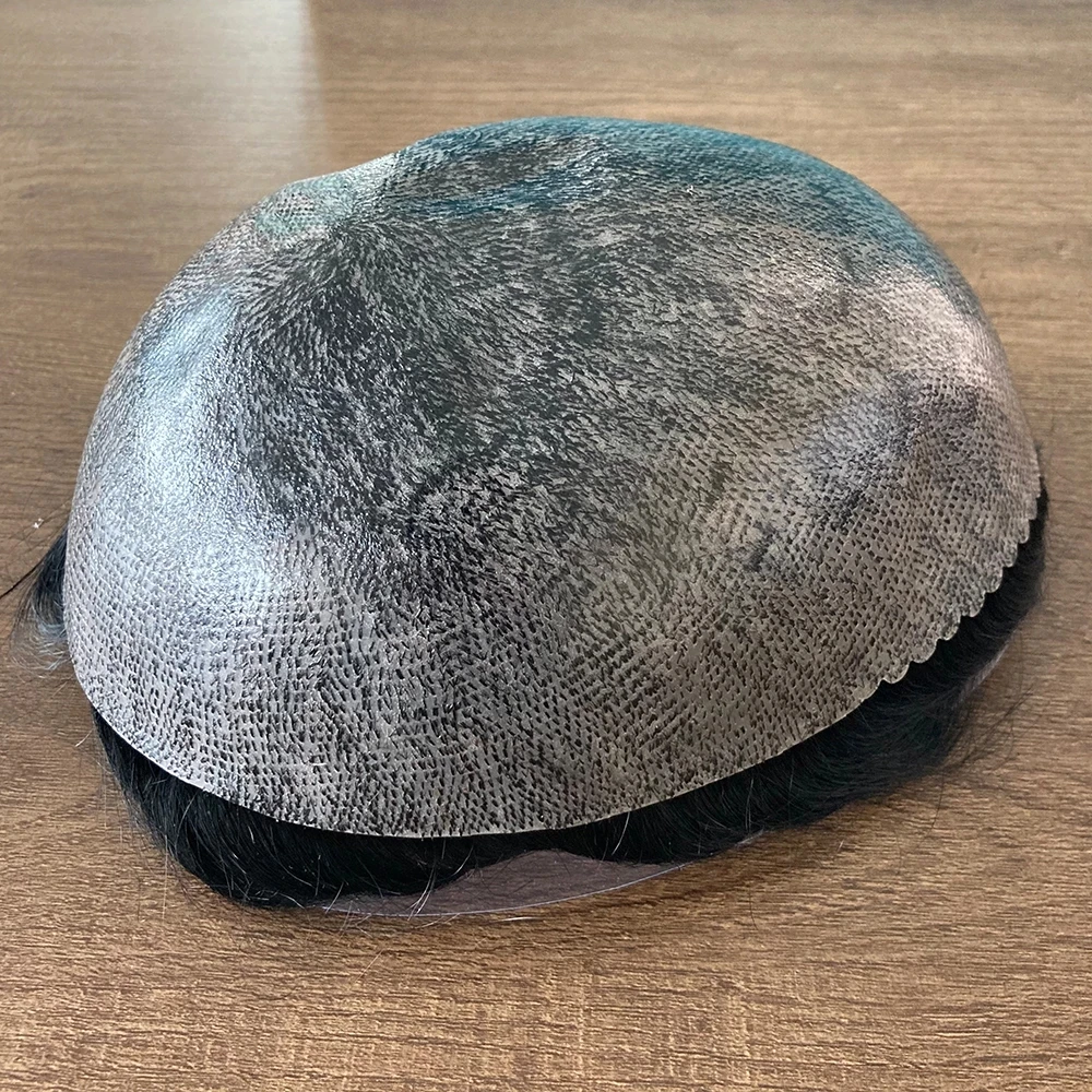 Năm 100% Nam Tóc Toupee Phong Cách Tự Nhiên Dây Cột Tóc Phản Lực Đen Siêu Mỏng Full Đế Pu Bền Nam Remy Tóc bộ Tóc Giả Thay Thế