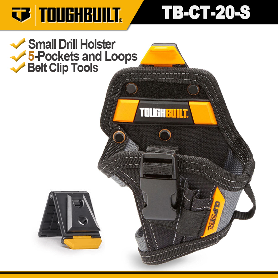 ToughBuilt TB-CT-20-S Kleines Bohrholster für Werkzeuggürtel, Bohrtasche, Schlagschrauberholster für Bohrer, 5 Taschen und Schlaufen
