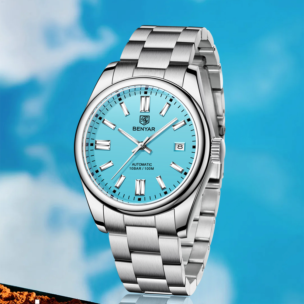 BENYAR Nieuw luxe automatisch horloge 10Bar waterdicht roestvrij staal heren mechanische horloges sportduikhorloge voor heren