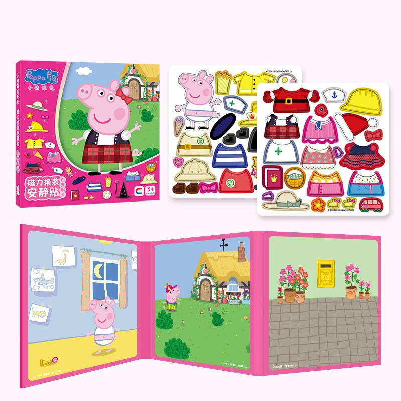 Peppa Pig 자기 조용한 책 컷 무료 3-6 세 어린이 만화 스티커 붙여 넣기 교육 장난감 생일 선물