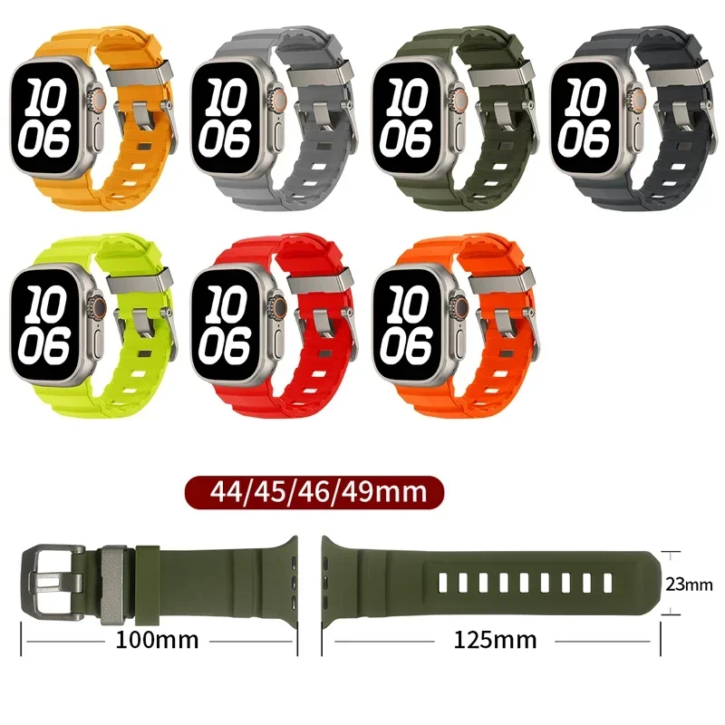 Correa deportiva de silicona para Apple Watch Ultra 2 11 10 9 8 7 6 SE 5, pulsera de Metal de titanio para iWatch 42mm 44mm 45mm 46mm 49mm