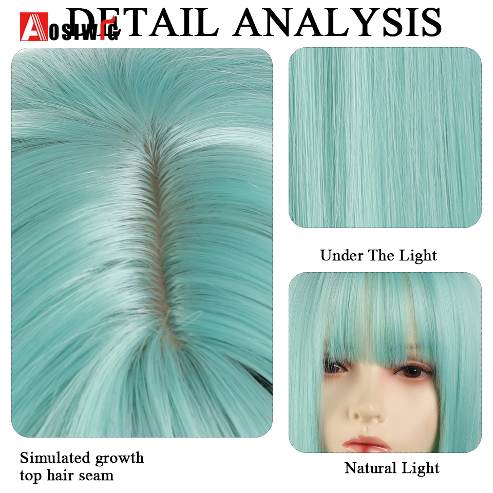 Aosi-合成ロングヘアウィッグ,女性用,オンブルブラウンウィッグ,エアバン,コスプレ,ロリータ,日常使用,ファッション