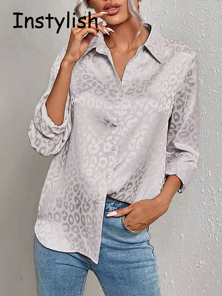 Frauen Leopard Print Luxus Bluse Frühling Sommer Langarm Lapen Vintage Button Up Hemd Büro Dame Satin Tuniken Harajuku Top