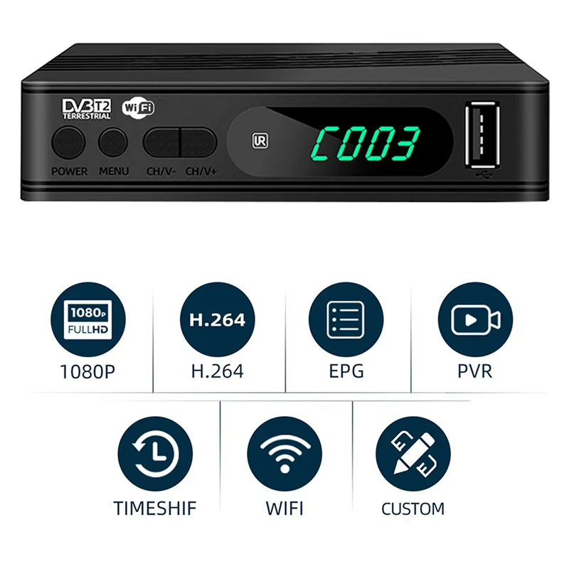 ABJF-Digital TV Decoder HD TV Boxs USB Set Top Box DVB-T2 TV Tuner Terrestrial Satellite TV Receiver HEVC DVBT2 H. 264