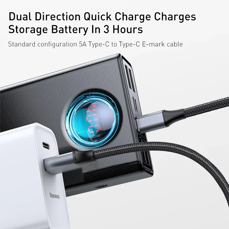 Power Bank Baseus 65W 30000mAh PD Быстрая Зарядка FCP SCP Портативное Внешнее Зарядное Устройство для Смартфонов, Ноутбуков, iPhone, Планшетов