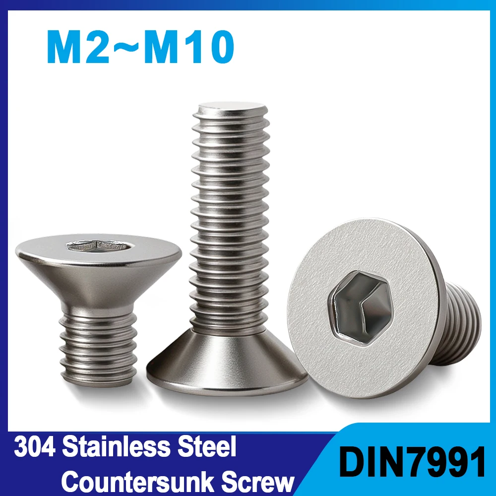 M2 M2.5 M3 M4 M5 M6 M8 M10 304 tornillo con cabeza hexagonal de acero inoxidable pernos planos avellanados DIN7991 tornillos más rápidos de Metal para motocicleta