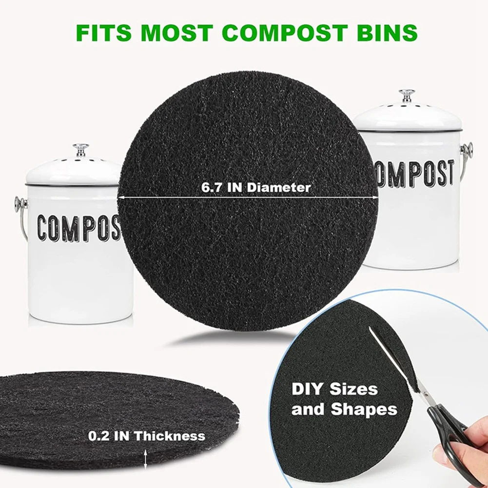 A72P 10Pcs Charcoal Filter for Compost Bucket 6.7 Inch Kitchen Activated Carbon Compost Bin Filter Replace for Countertop Bin