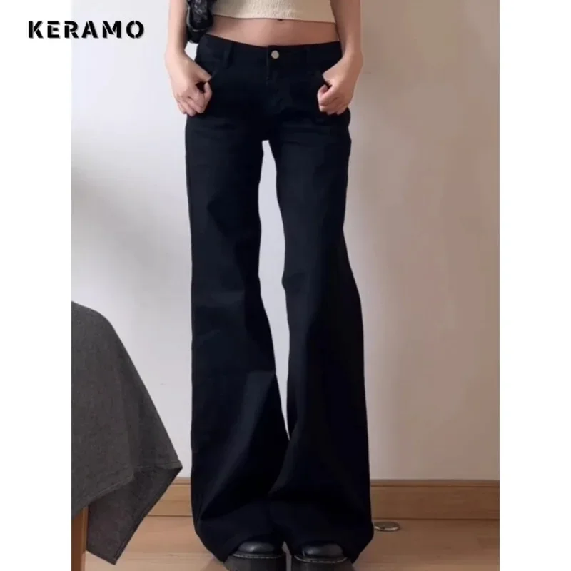 Normcore Y2K だぶだぶの黒デニムズボン洗浄ヴィンテージカジュアルミニマリストパンツグランジハイウエスト無地ストリートレトロジーンズ