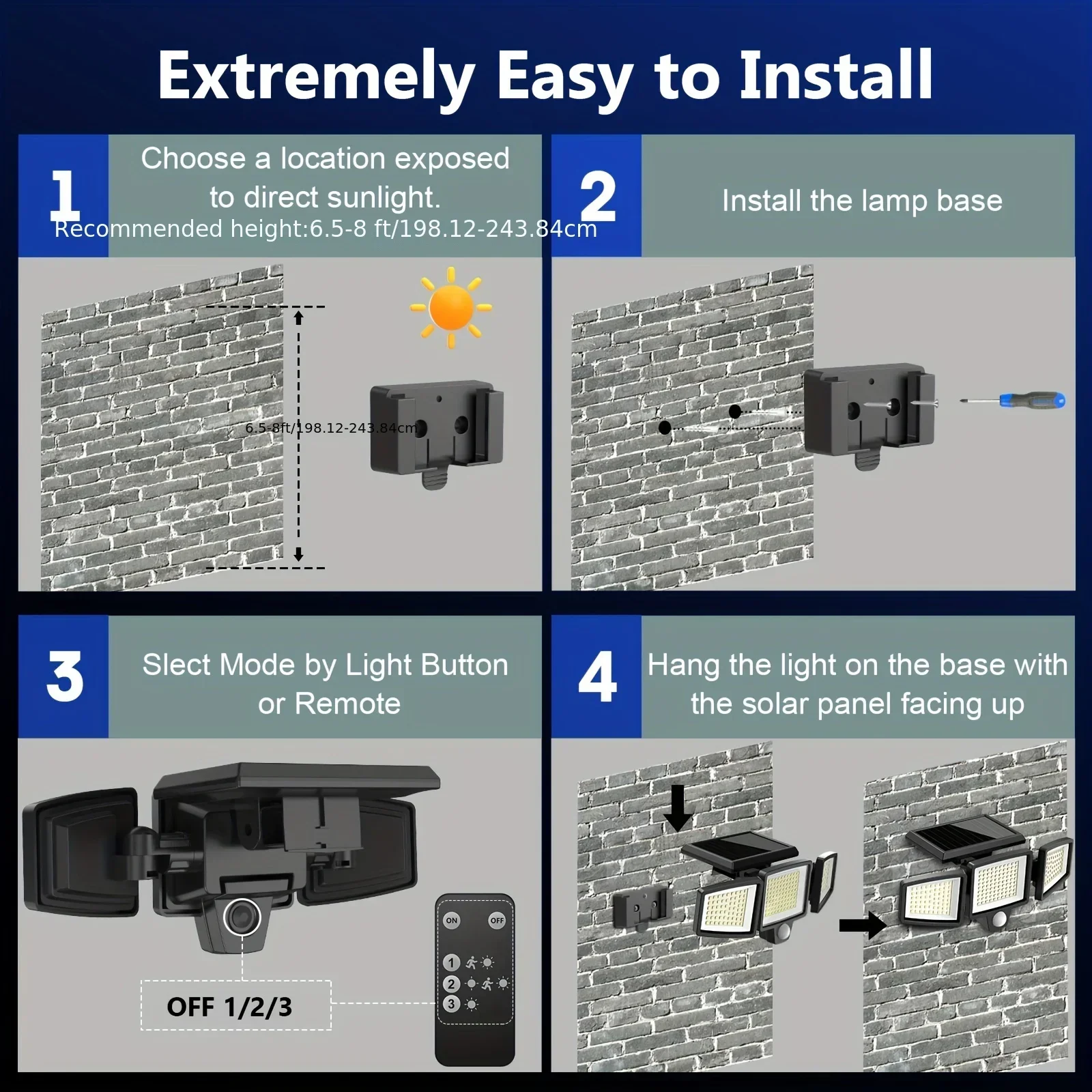 (3/2/1PCS)IP65Waterproof 3Heads Solar Outdoor Light, 210LED 2500LM Motion Sensor Security Light with Wireless Remote Control