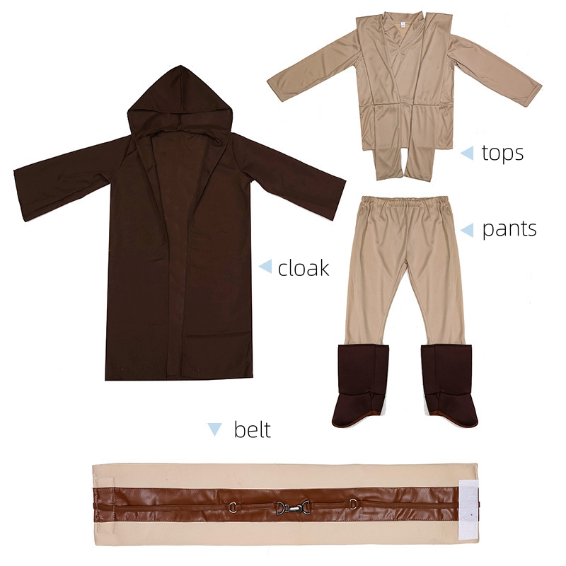 Star Wars Costume Obi-Wan Kenobi Bambini Cosplay Jedi Warrior Cosplay Mantello con cappuccio Abbigliamento Vestito Costumi di Halloween Party per bambino