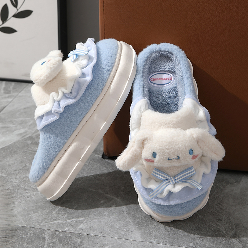 Зимние тапочки, теплые шлепанцы MINISO Kuromi Hello Kitty, противоскользящая обувь в дверь Cinnamoroll, милые, милые