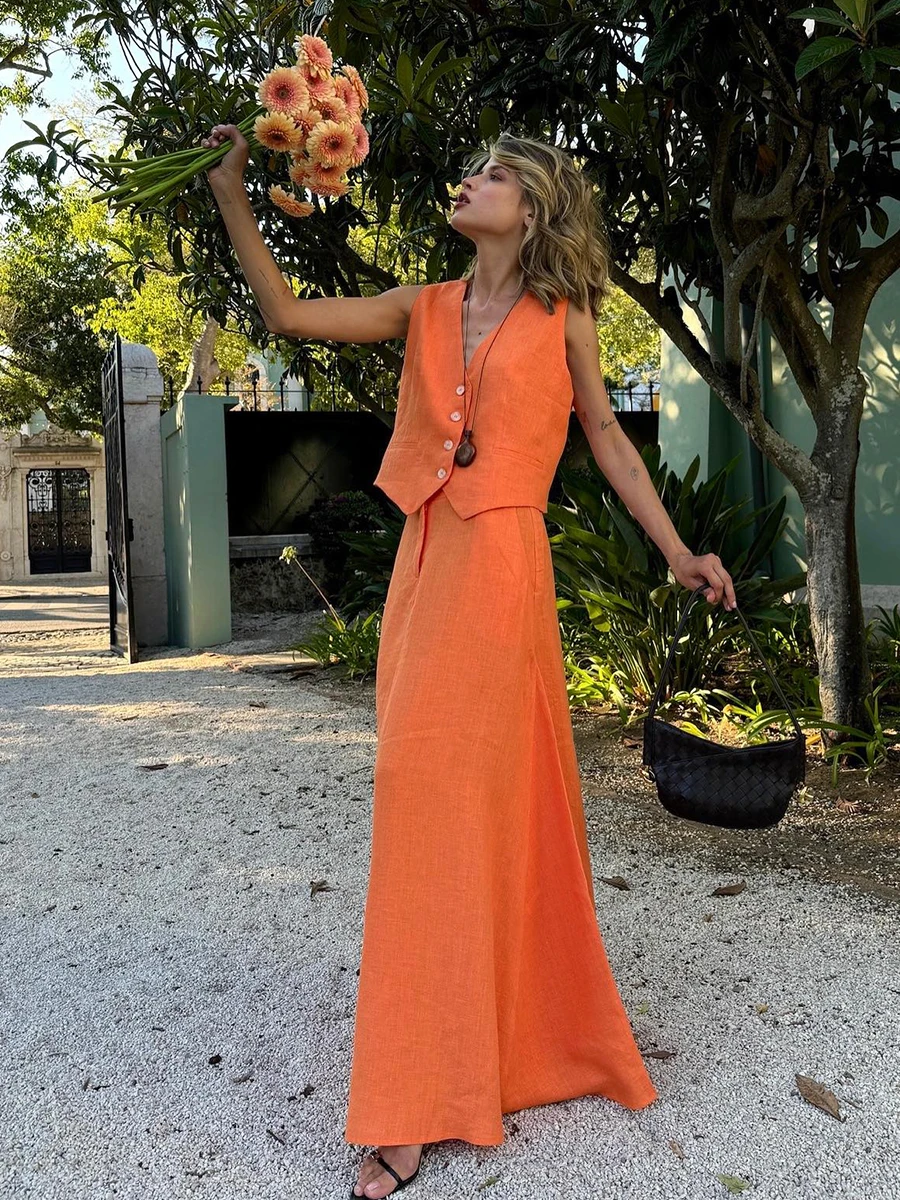 Bronladies Frauen Chic Weste Rock Anzug 2-teiliges Set Sommer Neue Weibliche Ärmelloses Top Modische Büro Damen Lose Outfits