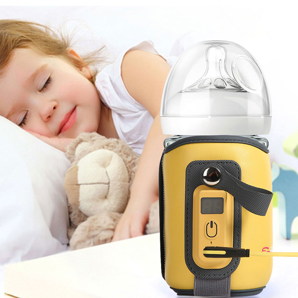 Portable Baby Bottle Warmer Bag LCD Display Adjustable Cover USB Powered Premium PU Universal Size