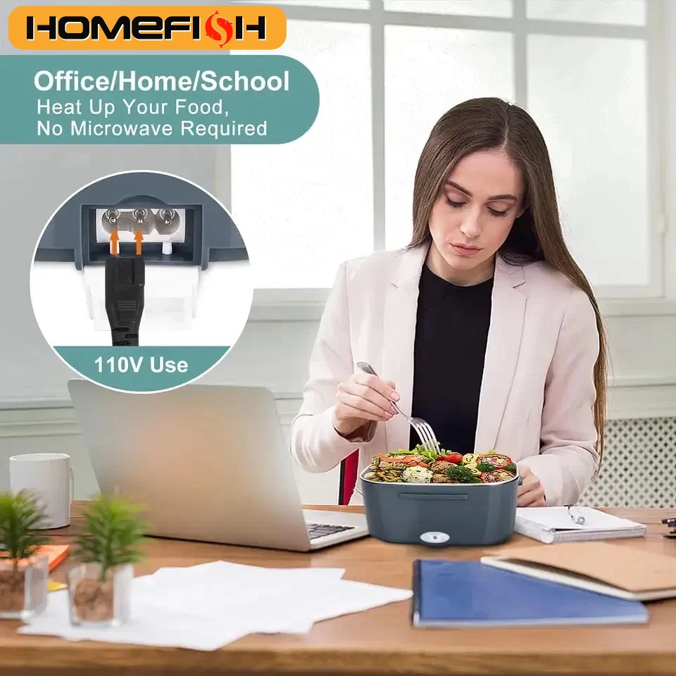 HOMEFISH 1,5L Elektryczny pojemnik na lunch 60W Ogrzewanie prędkości Samochód lub ogrzewanie AC Podróż Biuro do użytku domowego Nóż prezentowy i izolowana torebka