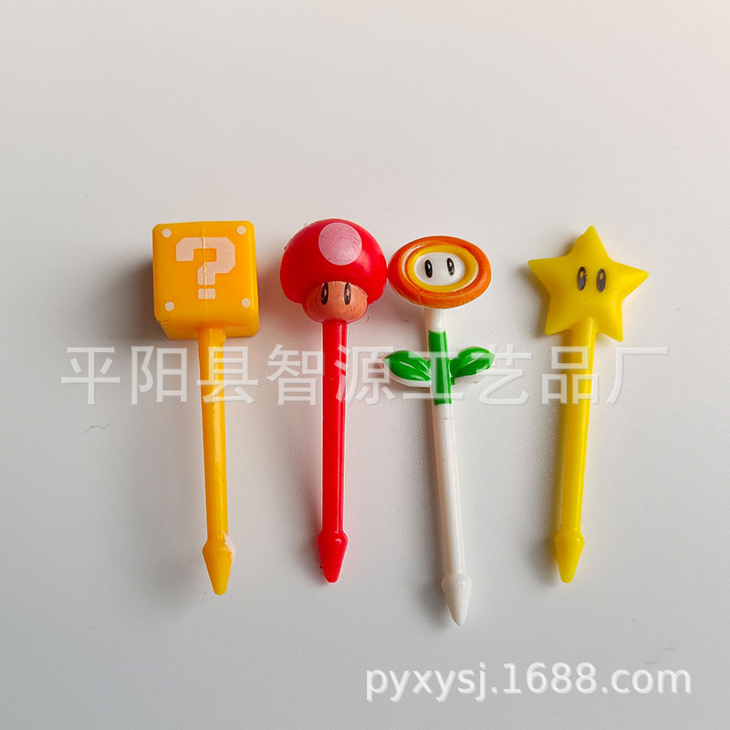 8 個スーパーマリオフルーツフォーク食品グレードのプラスチックミニつまようじケーキ弁当ランチアクセサリー子供の誕生日パーティーの装飾