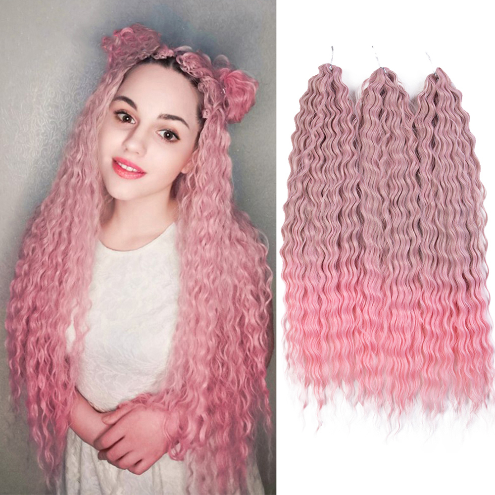 Ariel Curl Hair Water Wave Twist Gehaakt haar Synthetisch vlechthaar Ombre Blond Roze 24-inch Diepe golf Vlechthaarverlenging