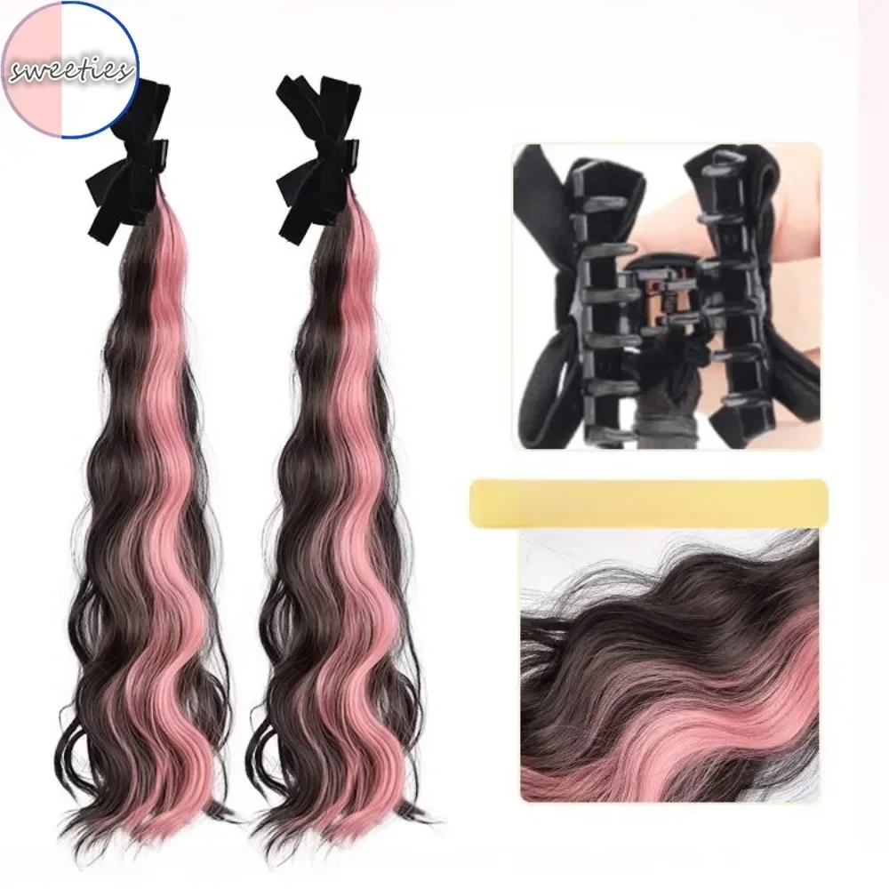 Moda destaque elf orelha peruca sintética doce princesa cabeça arco clip-on cabelo encaracolado peruca de rabo de cavalo para mulher
