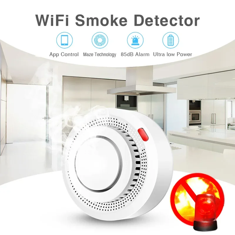 2er-Pack Tuya Smart WiFi-Rauchmelder mit Echtzeit-APP-Warnungen, kabelloser Feuersensor-Alarm, 85 dB Sound für Zuhause/Büro