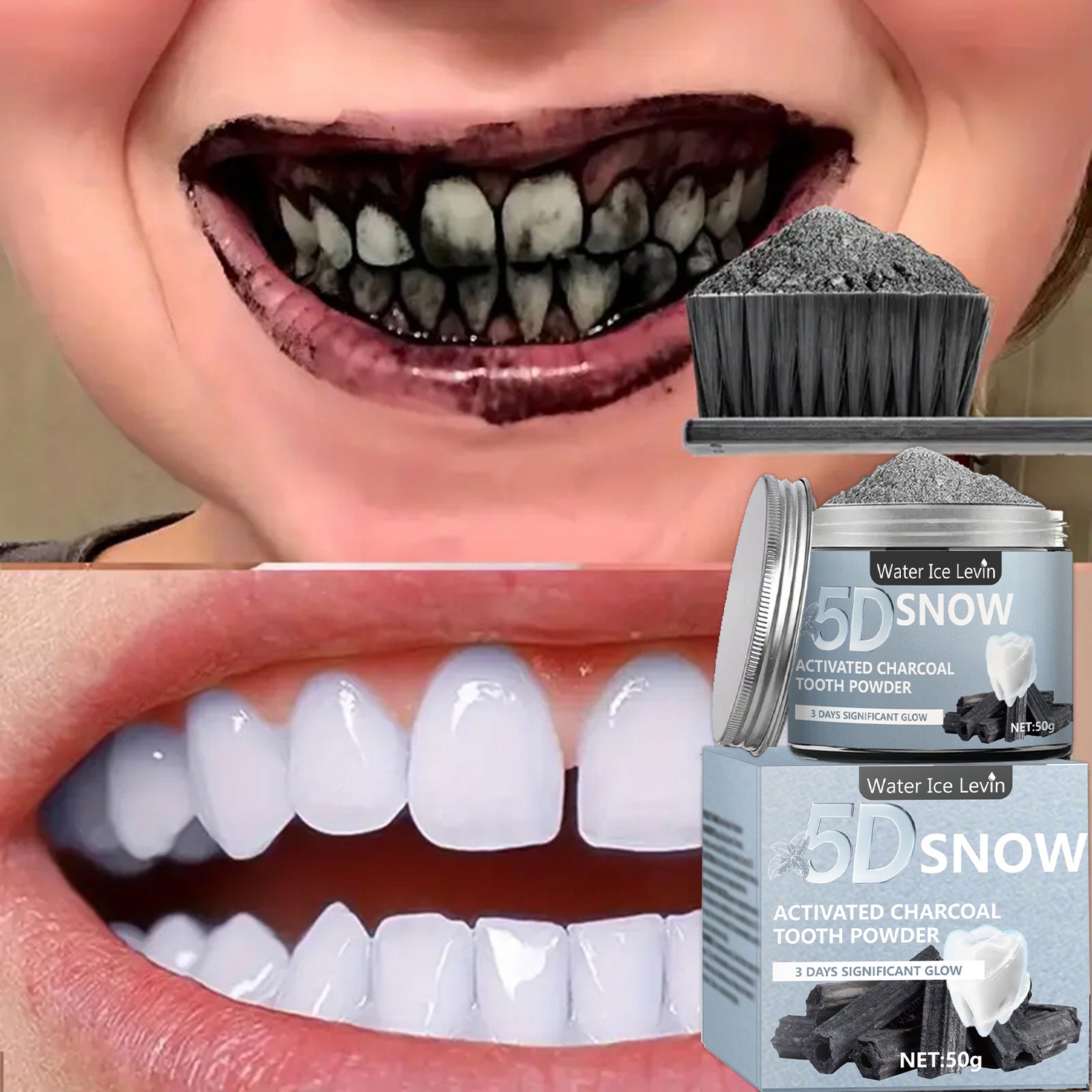 5D Bamboo Charcoal Tooth Whitening Powder - Natural Whitening and Deep Cleaning for Men and Women, Fresh Breath Daily Toothpaste