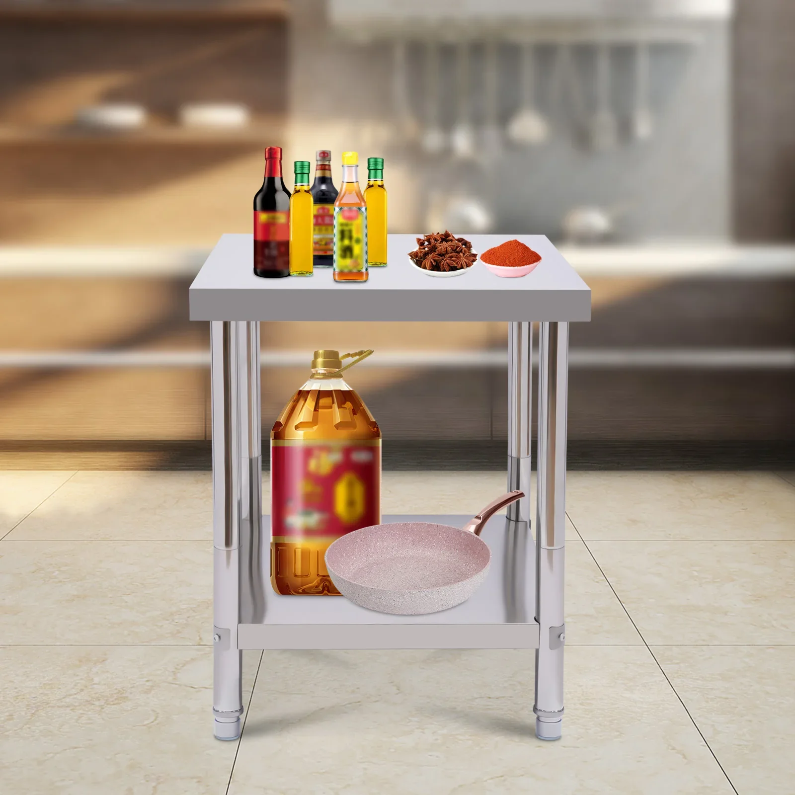 Mesa de aço inoxidável para preparação e trabalho 24x18In comercial resistente 400kg mesa de trabalho de preparação de alimentos com undershelf para restaurante/casa
