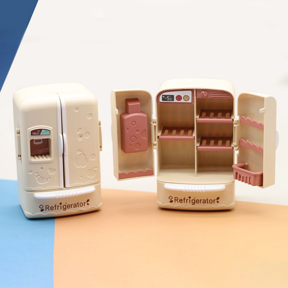 かわいいシミュレーションマイクロフィルム家具両開き冷蔵庫 1:12 ドールハウスキッチンモデルの装飾女の子の誕生日プレゼント