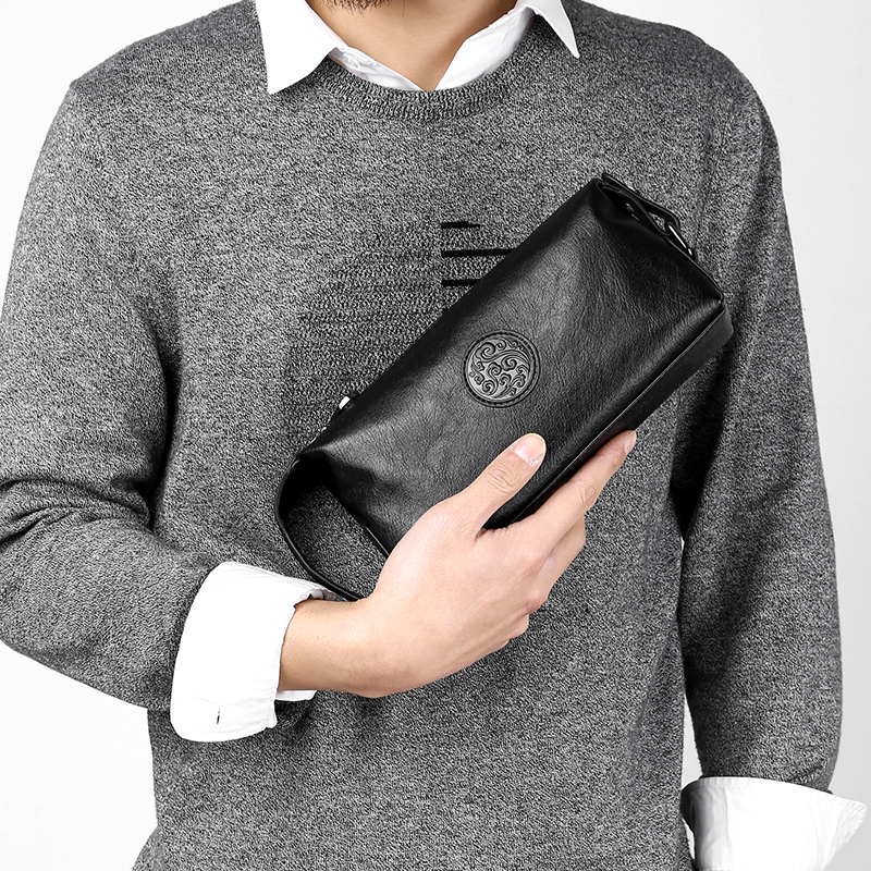 คุณภาพสูงสีทึบ Cowhide กระเป๋าถือผู้ชายกระเป๋าสตางค์กระเป๋าสําหรับชาย Sacoche Homme Bolso Hombre Necessaire คลัทช์