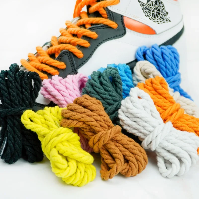 New Rope Laces Sneakers Boots Shoe Laces for Shoes Round Shoelaces 0.6CM Thicker Cotton Shoelace Twisted for AF1/AJ1 1 Pair