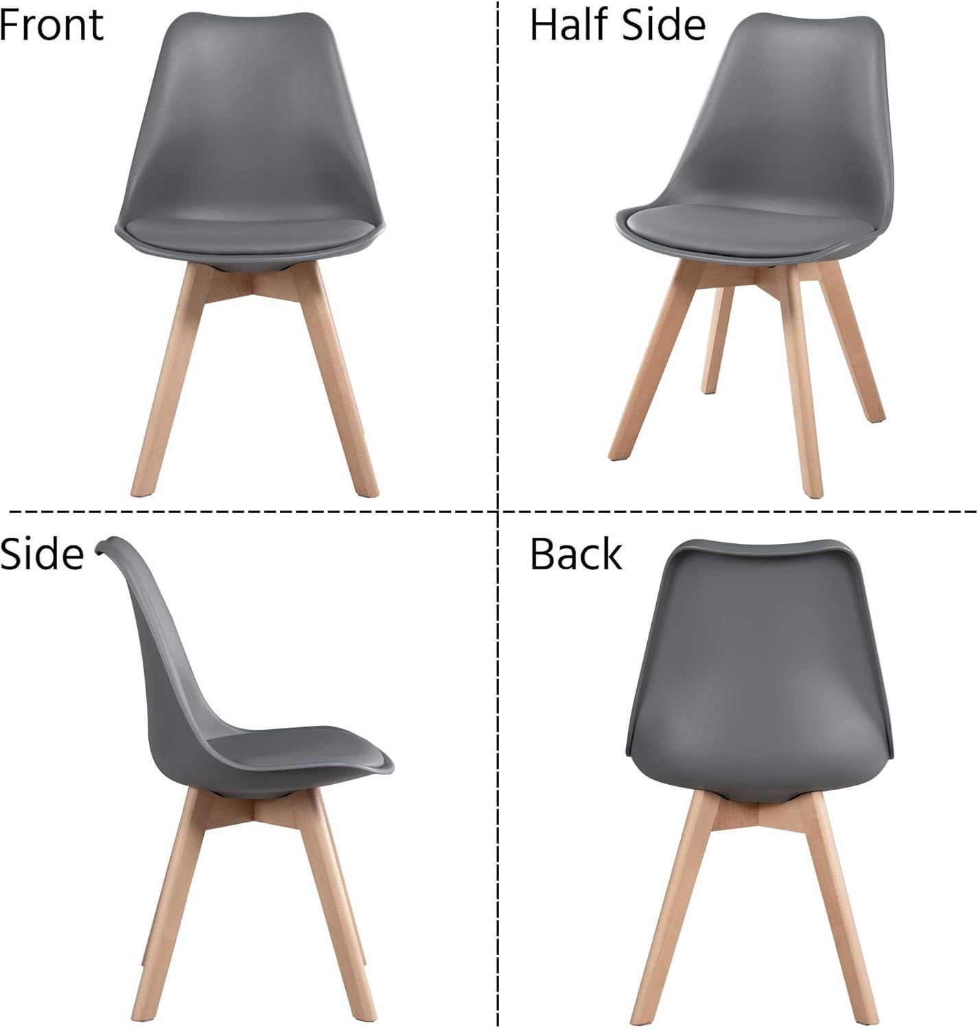 Dining Chairs Upholstered Side Chairs Durable Kitchen Chair with Beech Wooden Legs for Home Bedroom Cafe Dark Grey