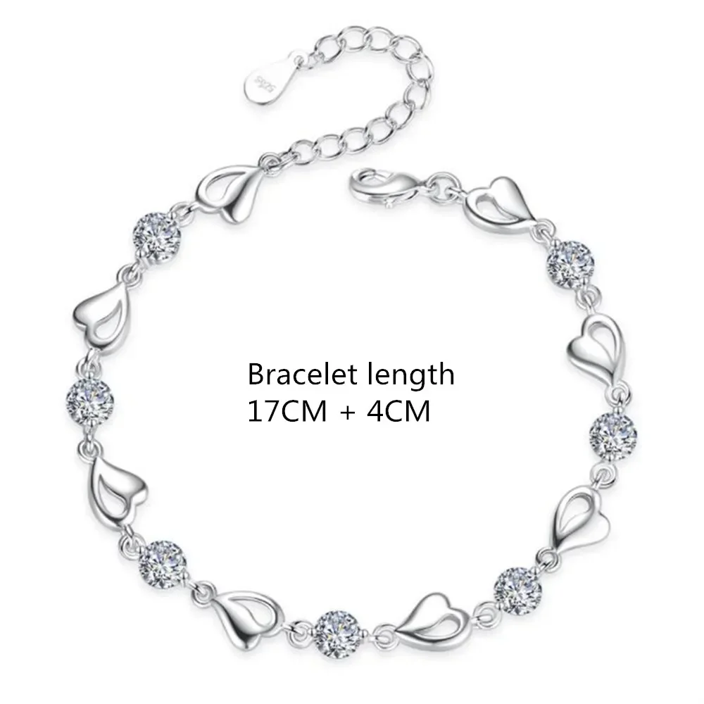 Conjunto de pulsera y collar con forma de corazón de Plata de Ley 925 para mujer, pulseras de cristal azul coreano Vintage, conjunto de joyería para fiesta