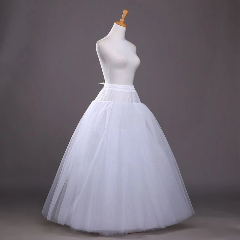 Anágua de tule branco para vestido de casamento estilo linha, 4 camadas, sem aros, acessórios de casamento, saias longas, saia inferior