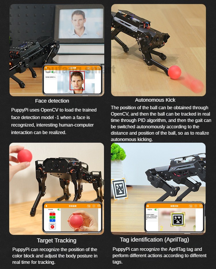 PuppyPi Metaal Viervoetige Robot Hond ROS Robot Bionische 4-potige Hond AI Visuele Erkenning voor Raspberry Pi Programmeerbare Robot Kit