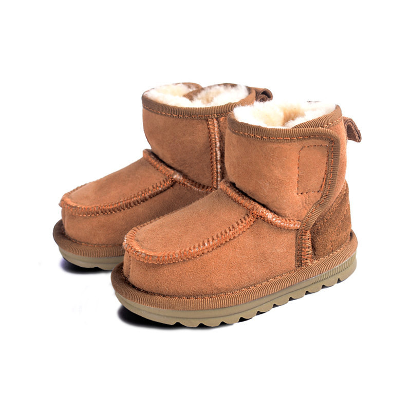 Botas de nieve de piel auténtica para niños y niñas, botines de piel 100% Lana, suela suave y cálida, Invierno