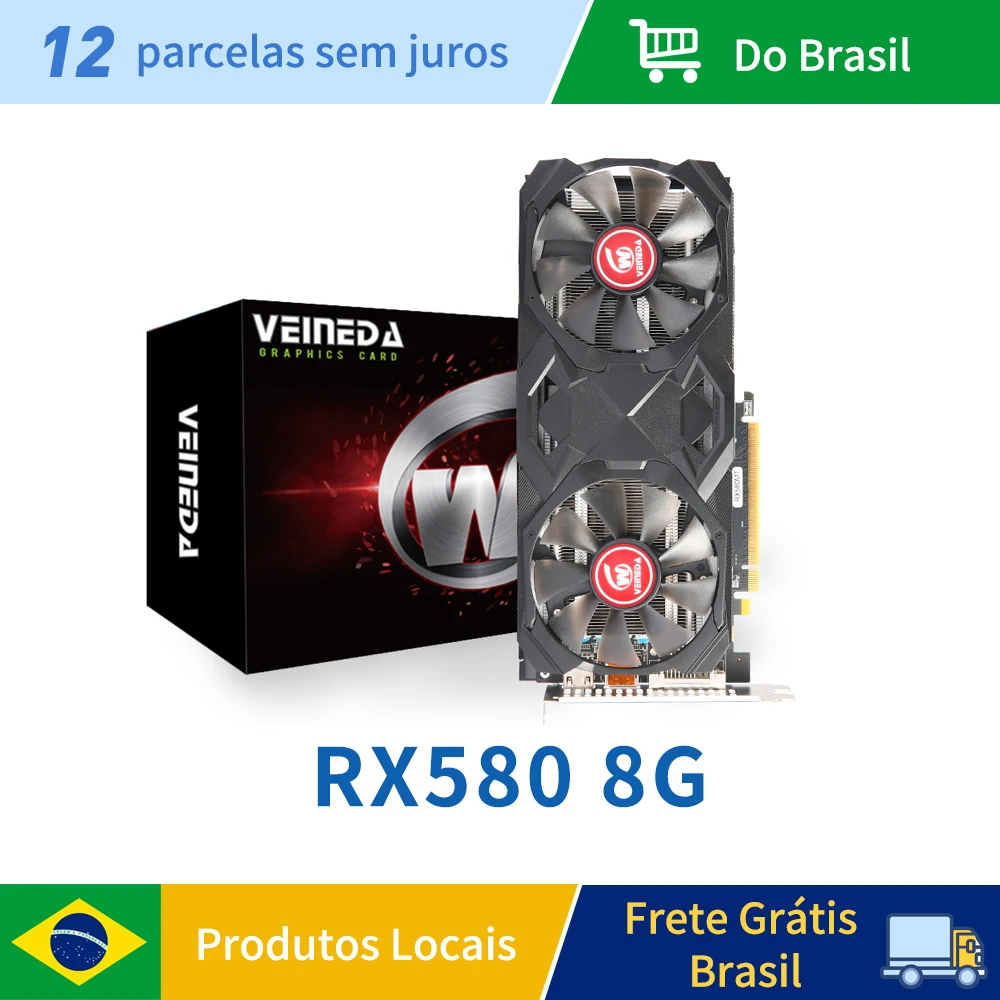 Veineda RX 580 8GB 2048SP Placa gráfica para jogos GDDR5 256Bit PCI Express 3.0 × 16 8Pin Radeon GPU RX580Series placa de placa de vídeo