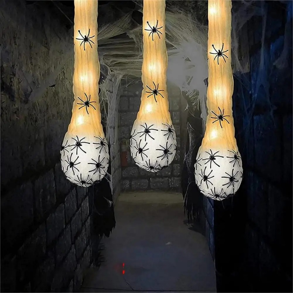Pendurado Light Up Spider Egg para Decoração de Halloween, Sacos de aranha brilhante, Presente iluminado interior para festa