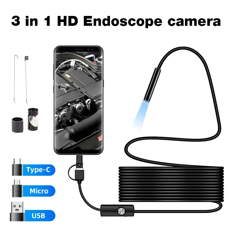 Periscopio industriale KERUI, telecamera endoscopica 3 in 1 con 6 LED, tipo C, impermeabile IP67, mini telecamera OTG per l'ispezione delle condutture