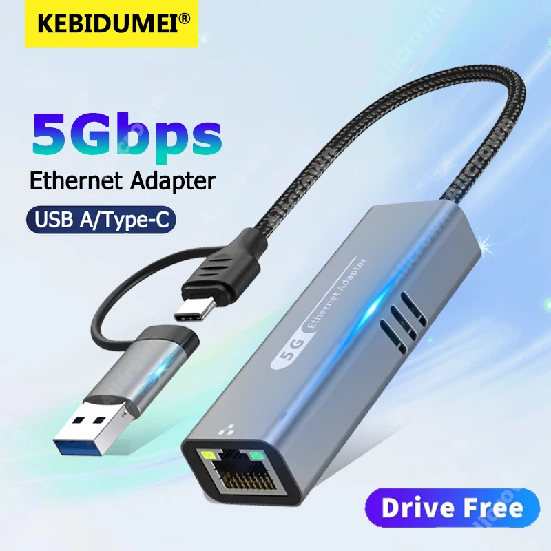 Ethernet-адаптер USB C к 5 Гбит/с RJ45 Гигабитный сетевой адаптер USB 3.2 Ethernet-карта 5000 Мбит/с типа C для Windows 10/11 Mac OS 11