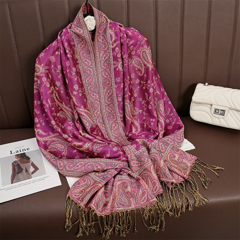 Feminino estilo nacional flor padrão cachecol jacquard pashmina cashmere borla clássico xale coldproof quente pescoço proteção